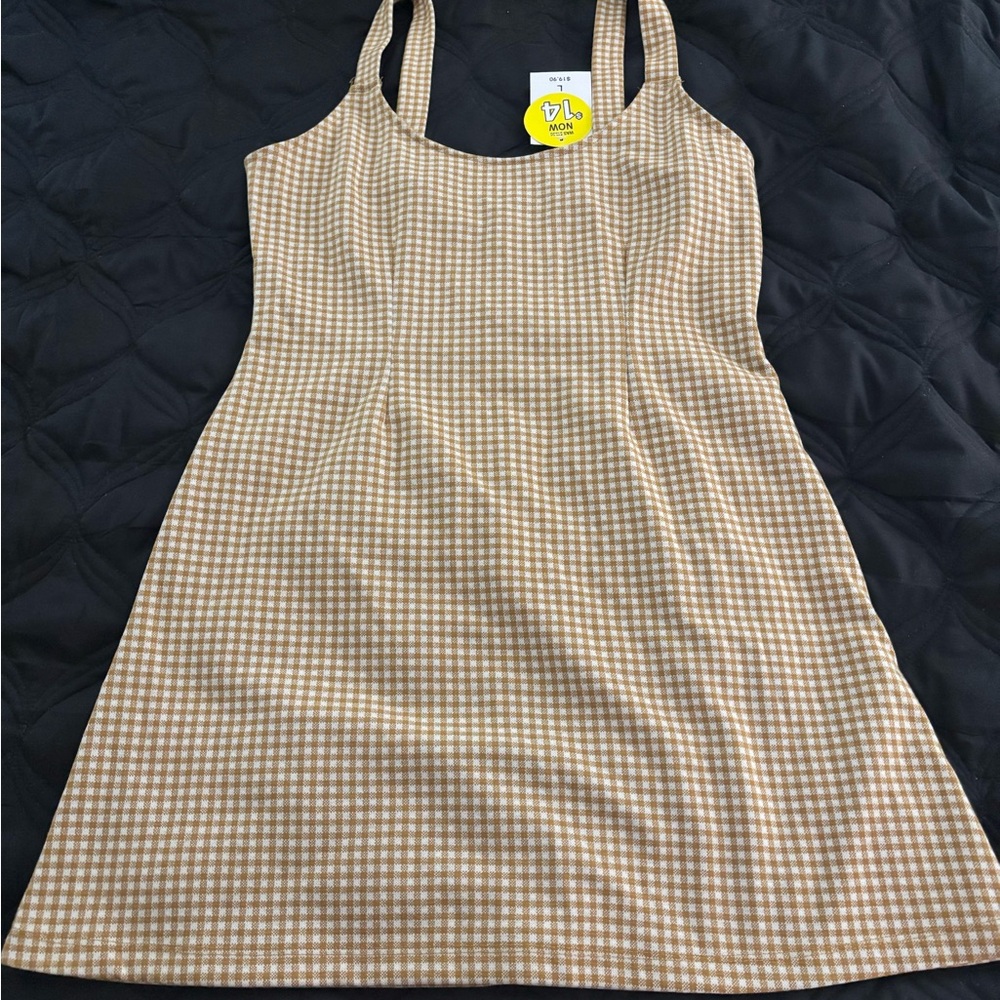 Stylish Tan Checkered Dress - Picture 3 of 7
